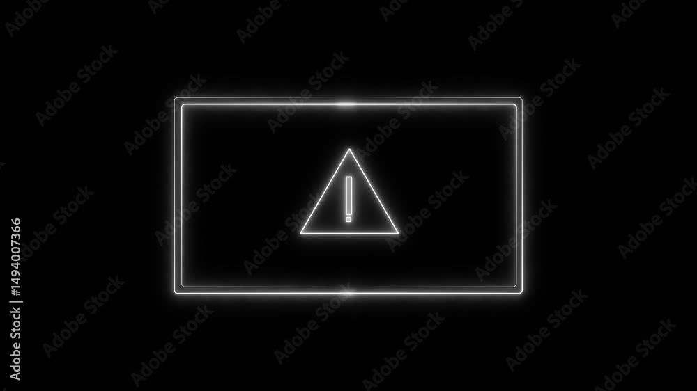 Glowing neon whit color square rectangle picture frame in warning icon animated icon .4K Neon Light Square Animation isolated on Black Background. 4k motion animated video.