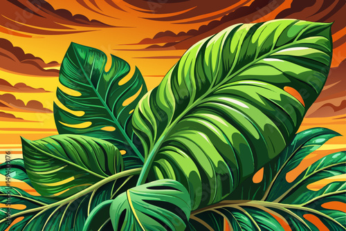 abstract green leaf texture vector, nature background, tropical leaf illustration
