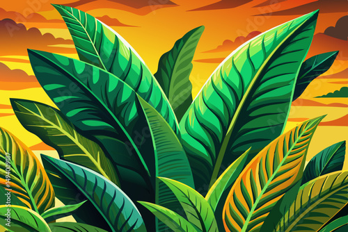 abstract green leaf texture vector, nature background, tropical leaf illustration