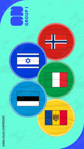 Free Download European football qualifiers Group I Flags in Circular Style - GFXLoad