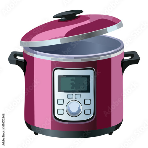 modern pink digital pressure cooker with display - vector illustration