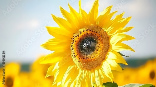 Vibrant Yellow Sunflower Close Up in Sunny Field