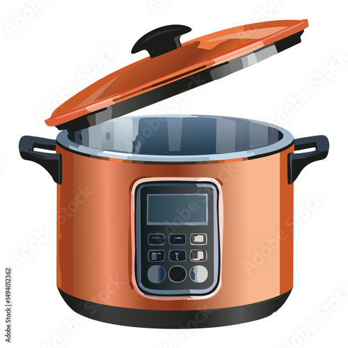 modern copper digital pressure cooker with lid - vector illustration