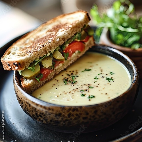 Hearty soup and sandwich combo