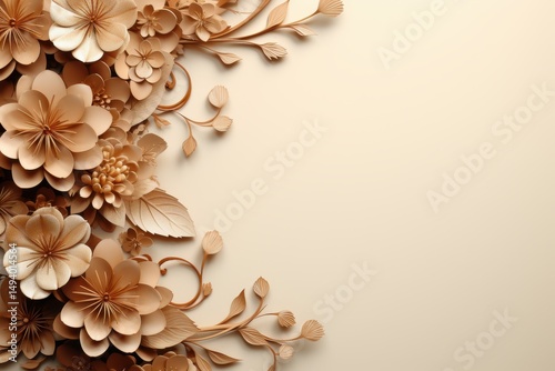 COMPOSITION FLORALE EN PAPIER DÉCOUPÉ BEIGE