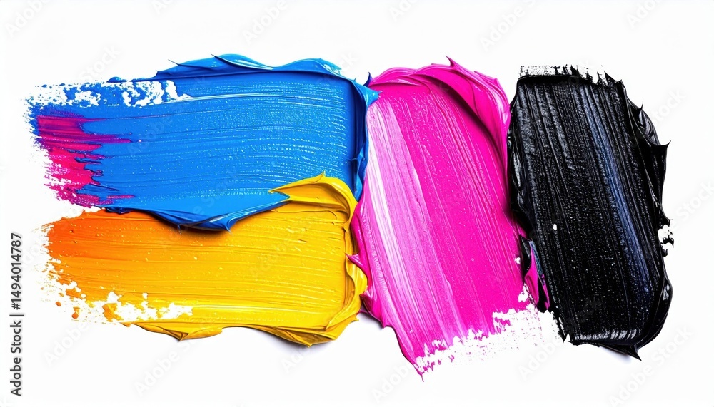 Fototapeta premium Vibrant CMYK Paint Strokes On White Background