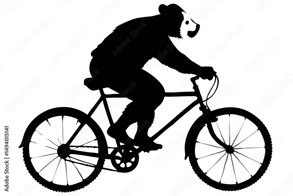 Naklejka premium Monochromatic Silhouette of a Panda Riding a Bicycle Through a Tranquil Setting