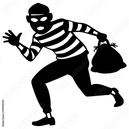 Mischievous Robber Escaping With Stolen Goods in a Cartoon Illustration