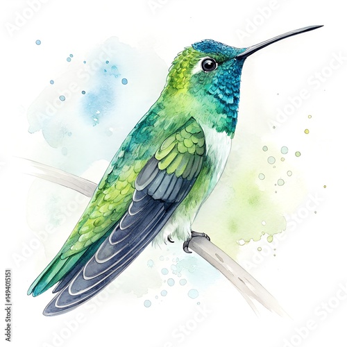 Water color bird hummingbird on white background