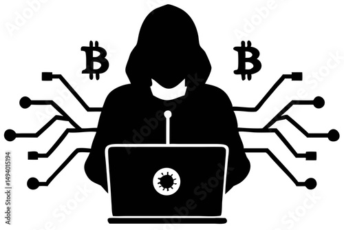 An Individual Dressed in a Hooded Sweatshirt Interacts With a Laptop, Surrounded by Digital Circuits