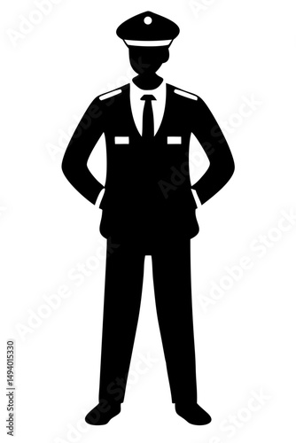 Officer in Uniform Standing Confidently With Hands Positioned on Hips in a Flat Vector Design