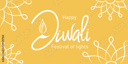 Happy Diwali text. Festival of lights. Greeting card or holiday banner. Vector illustration