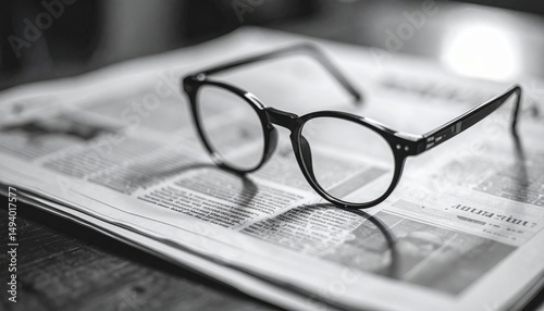 Close Up Of Glasses On Newspaper