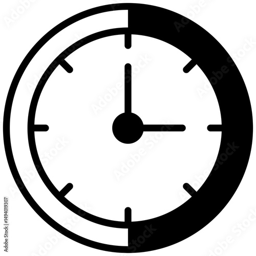 Clock mixed glyph icon. Simple vector icon design in glyph style. Editable vector format