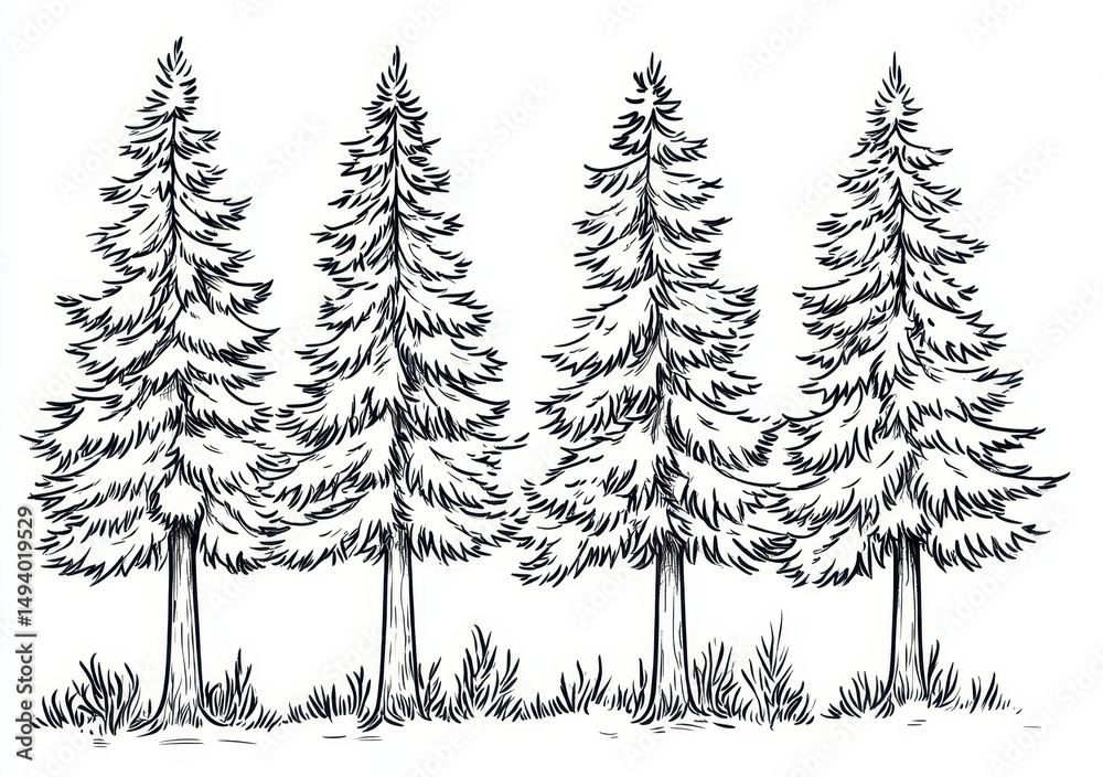 Obraz premium TROIS SAPINS DESSINÉS À L'ENCRE