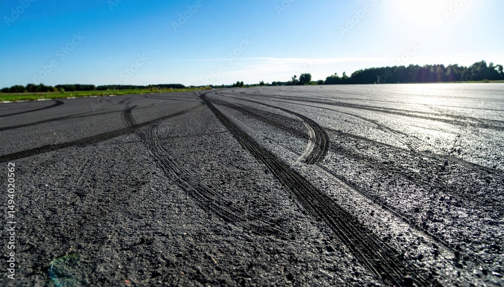 Naklejka premium Empty Road With Tire Tracks On Asphalt Under Clear Sky