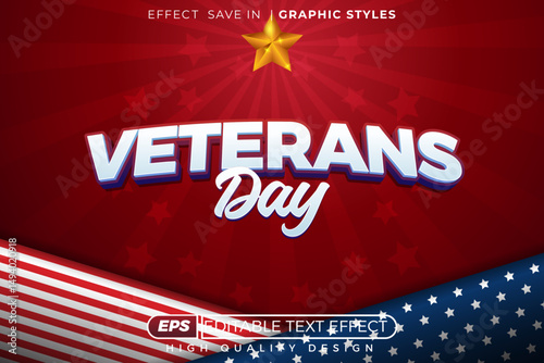 Editable 3d text effect veterans day