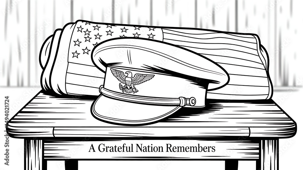 Naklejka premium Vintage school design illustration of old-fashioned desk and board with a retro frame sketch MEMORIAL DAY website banner header template created with generative ai 