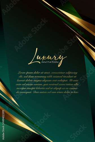 Green and Golden Royal Greeting Card, Elegant Background Texture for Fashion Event Invite. Stylish Engagement Invitation with Sophisticated Frame and Clean Design
