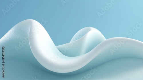 Minimalist abstract scene featuring a smooth, white, swirling shape against a light blue background.