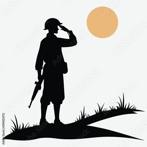 A  soldier saluting at sunrise  image silhouette design vector art and illustration