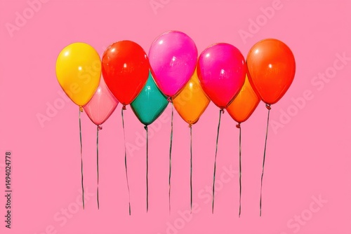 Colorful Balloons Floating on Pink Background Studio Shot Celebration Party Joyful Upbeat Fun Festive Birthday Event