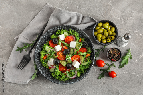 Bowl of fresh Greek salad a...