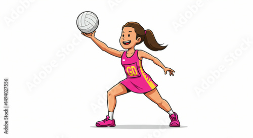 Netball player in pink uniform ready to throw