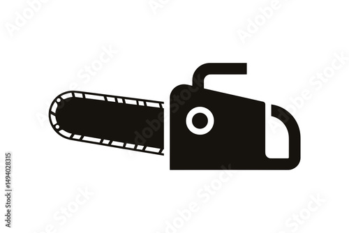 Black Silhouette of a Chainsaw Against a White Background Featuring Sharp Blades and Handle. minimalist vector icon