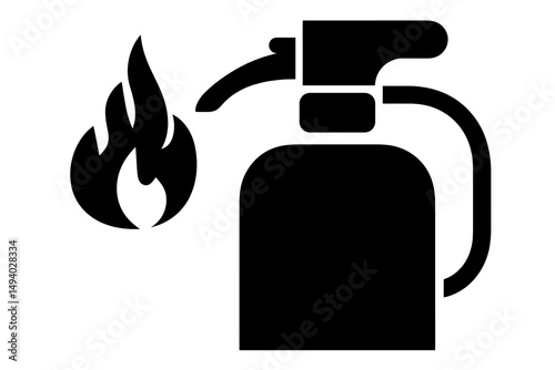 Fire Extinguisher Icon with Flames Representing Safety and Fire Prevention Measures
