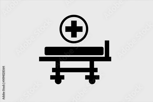 Iconic Representation of a Hospital Bed with Medical Cross Symbol for Healthcare and Treatment. vector icon minimalist