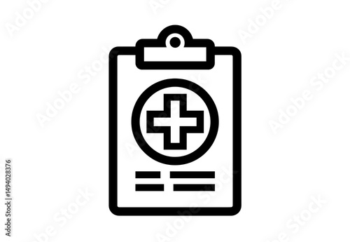 Medical Clipboard With Cross Symbol Representing Health Documentation and Care Services. vector icon minimalist