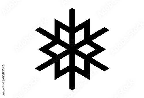 Black Snowflake Icon with Sharp Geometric Patterns Representing Cold Winter Season. minimalist vector logo