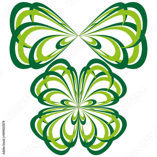 Mirrored green forms. Reflective organic design. Symmetrical fluid shape. Vector abstract figure.