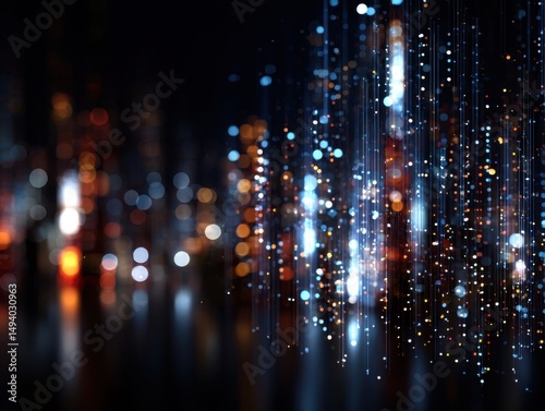 Abstract data stream flowing in cyberspace with bokeh light effects and dark background creating a futuristic and modern technology concept