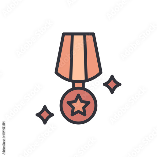 Elegant Illustration Of A Five Point Star Symbol Inside Round Medal