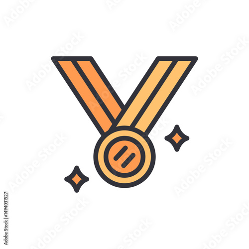 Golden Medal Depicting Achievement With Shimmering Sparks Around It