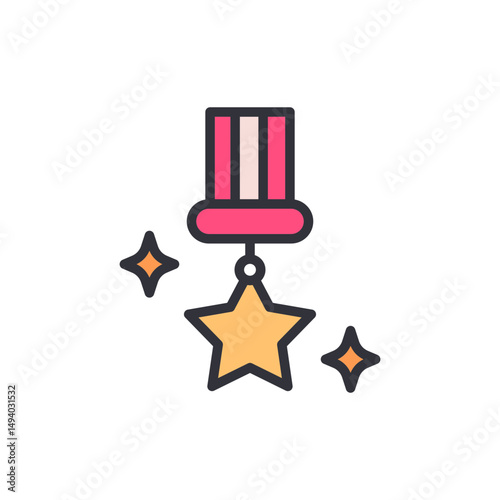 Stylized Star Medal With Radiating Sparkles Celebrating Victory Achievement