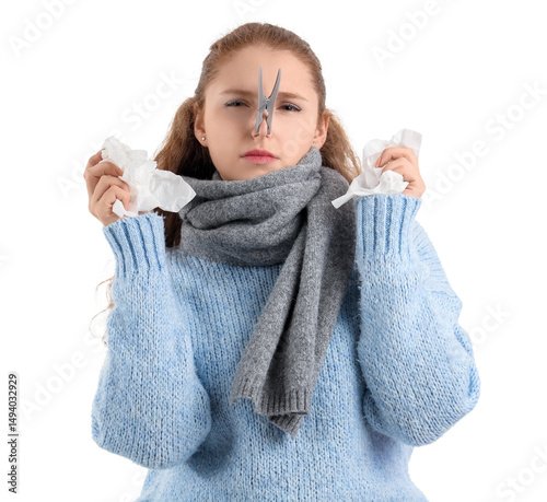 Ill young woman with clothe...