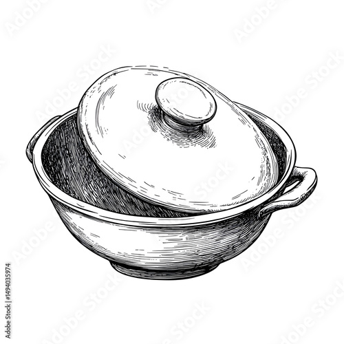 Hand Drawn Dish with Lid Sketch Symbol Isolated Art for Cuisine Design Projects