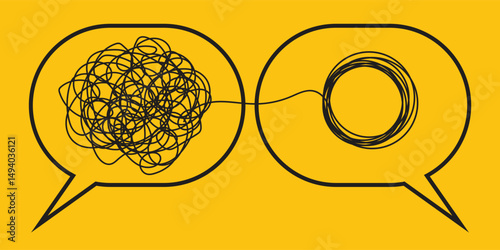 Tangle tangled and untangled. Abstract metaphor, concept of solving problems in business. Vector illustration