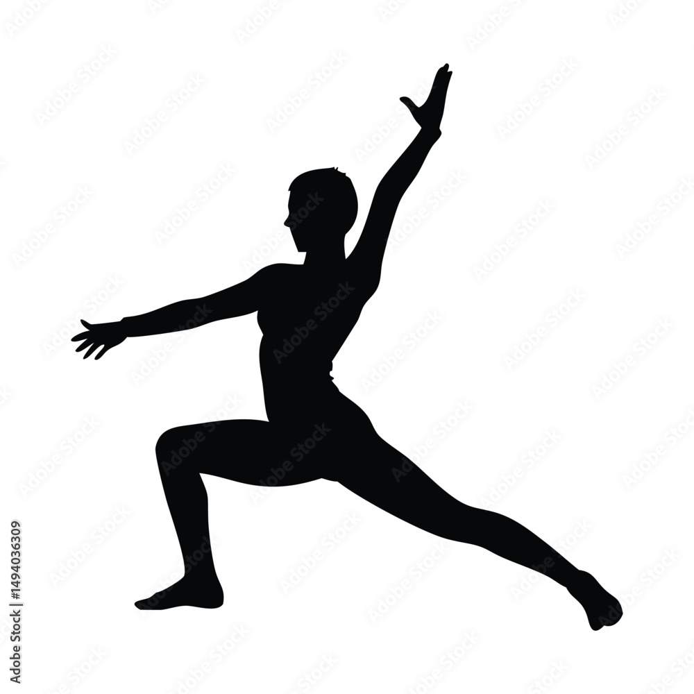 Obraz premium Dynamic Yoga or Dance Pose Silhouette of Person in Minimalist Black and White High Contrast Style