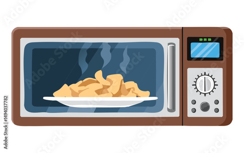hot fries inside a microwave oven - vector illustration