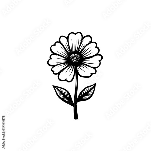Elegant floral outline illustration with delicate details and balanced composition