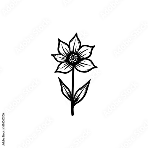 Elegant botanical sketch featuring a singular stylized flower illustration
