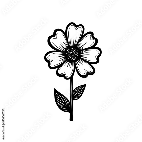 Elegant monochrome drawing of a floral motif with delicate petals and leaves
