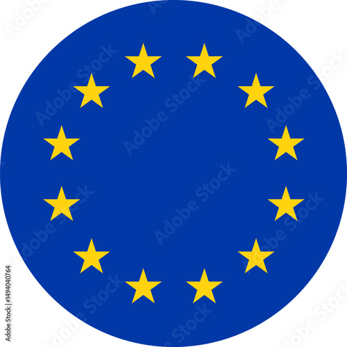 Simple circular flag of the European Union on a transparent background. Round blue EU flag with stars