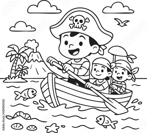 Pirate Ship Adventure Coloring Page for Kids