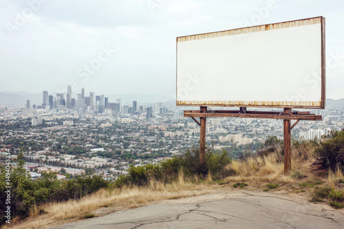 Blank billboard overlooking los angeles skyline offering advertising opportunities
