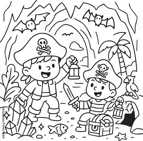 Pirate Ship Adventure Coloring Page for Kids